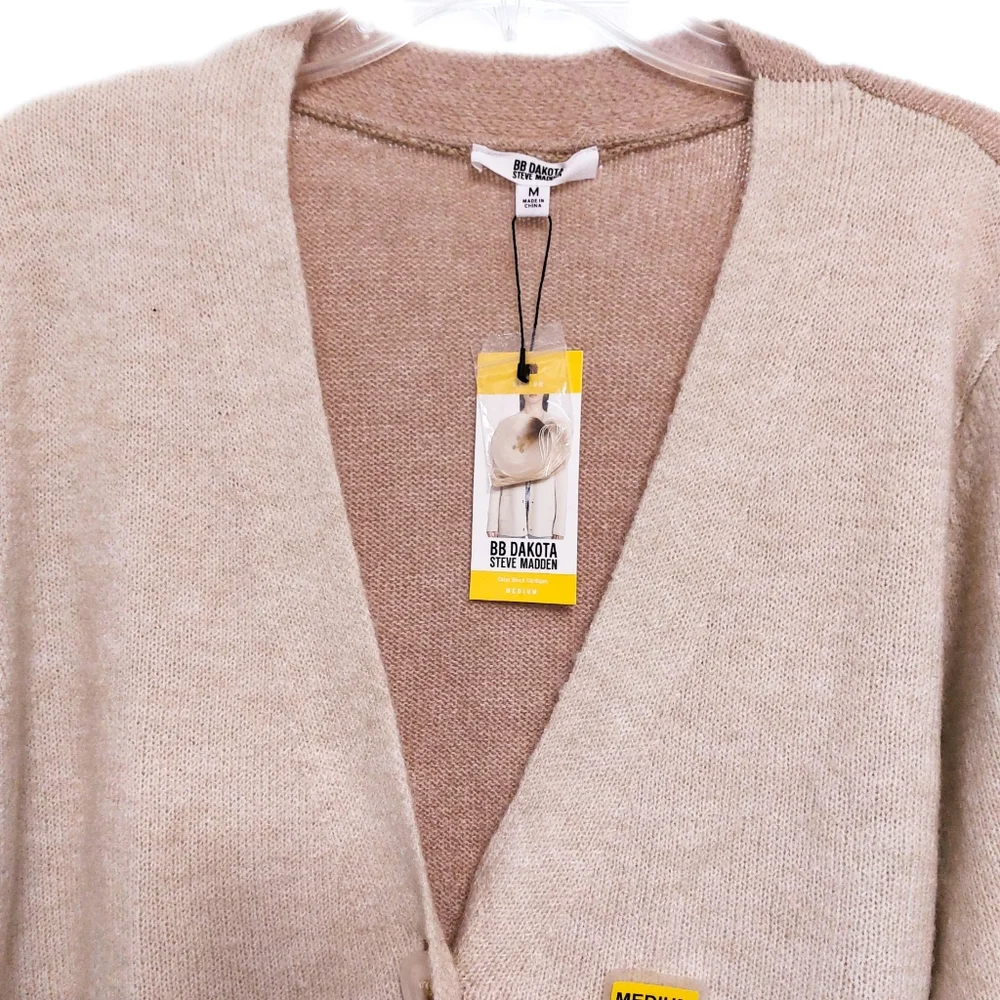 BB Dakota Colorblock Womens M Study Date Cardigan in Lt Camel NWT - Picture 7 of 10